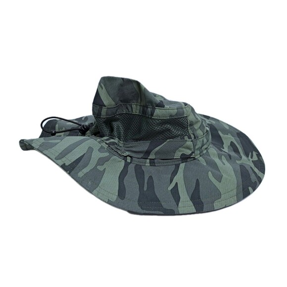 Columbia Camo Green Vented Nylon Bucket Sun Safari Hat Adjustable Omnishade - Picture 3 of 7